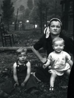 Virgie Mullins with two young children