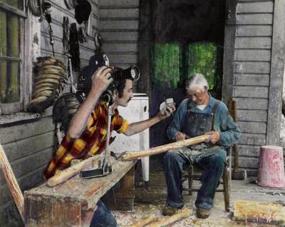 Hand painted production still for the film Chairmaker.