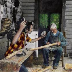 Hand painted production still for the film Chairmaker.
