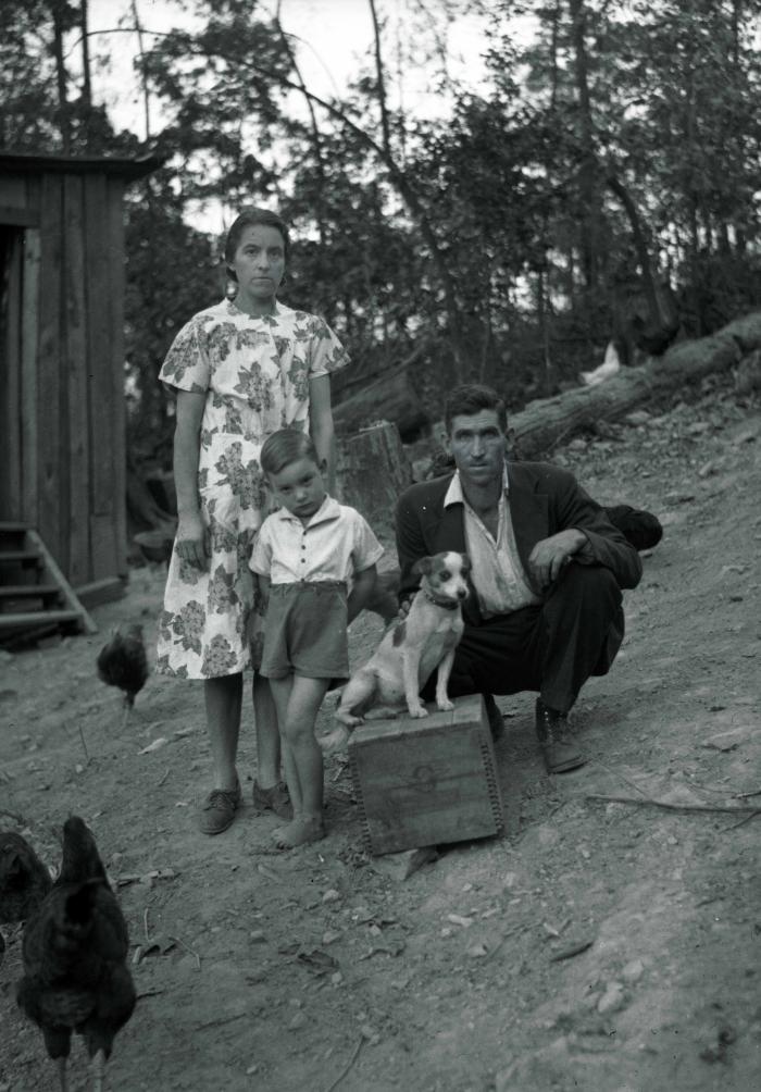 Portrait of a couple with their young son and family dog