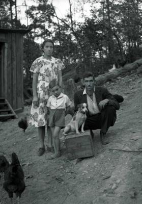Portrait of a couple with their young son and family dog